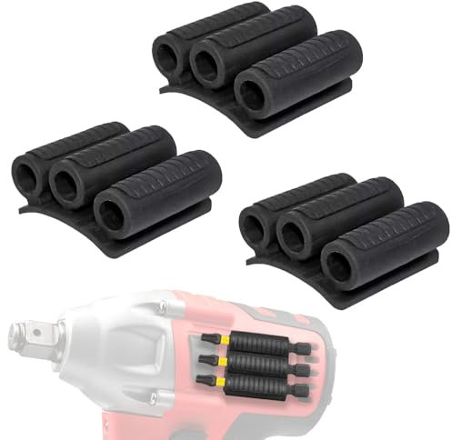 Saipor 3pcs Universal Fit Drill Bit Holders for Impact Drivers and Drills, Drill Bit Sleeve Organizer Strong Adhesive Attach to Impact Drivers, Hold 6 Drill Tips on Side of Power Drill