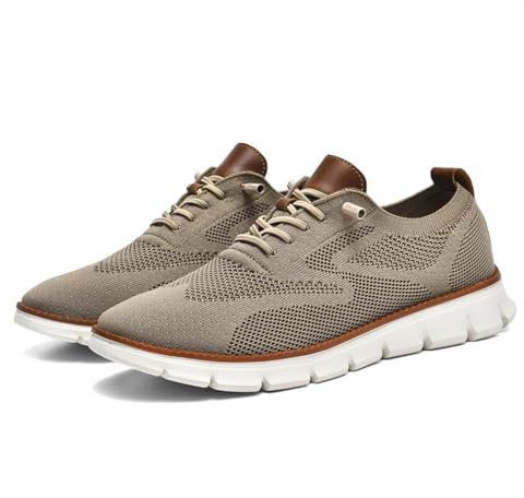 Breeze Shoes Oxford para Hombre con Cordones, Ligeros, Informales, cómodos, Zapatos para Caminar, Urban Breeze, Zapatillas de Deporte de Malla para Hombre, Zapatos de Negocios (Caqui,43)