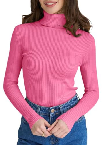 seiveini Pulls Femme à col Roulé Haut Thermique Manches Longues Pull en Tricote Automne Hiver Maillot de Corps Basique A Rose Rouge S