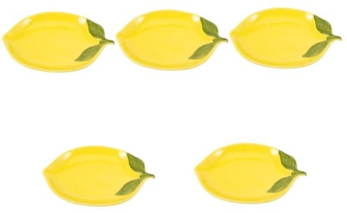 ABOOFAN Lemon Shaped Ceramic Serving Platter 5Pcs Multi-Purpose Snack Plates for Fruits Desserts Smooth Surface Kitchen Tableware for Home Restaurant Bar