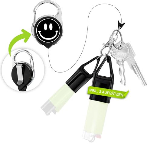 NP BAMBOO NARY Smile More Briquet et porte-clés multifonction compatible avec presque tous les briquets - Porte-clés en 5 designs différents, Noir , Multifunktional