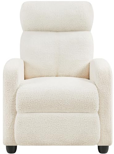 Yaheetech Fauteuil de Relaxation Petit Canapé Inclinable en Tissu Bouclette Doux en 3 Positions 1 Place avec Repose Pied/Chambre à Coucher/Home Cinéma/Salon Ivoire