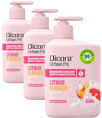 Dicora Urban Fit Jabón de Manos Vitamina C Cítricos & Melocotón 500 ml (Paquete de 3)