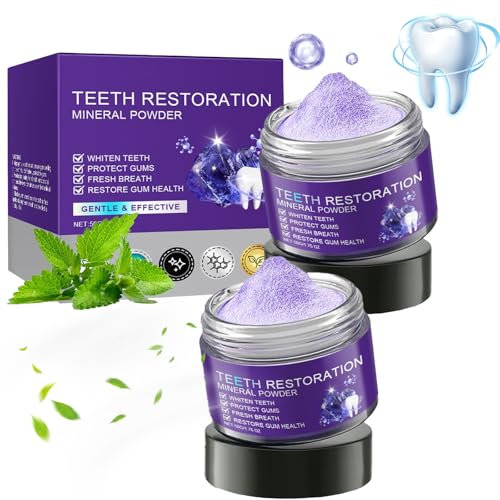 Polvo Mineral Restaurador de Dientes, 2 Pieza Polvo Mineral de Restauración Dental, Purple Tooth Powder, Eficaz para Fortalecer Dientes y Encías, Protege Las Encías y Refresca el Aliento(100g)