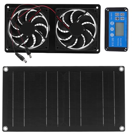 6-Zoll-Doppel-Solar-Lüftungsventilator, 20W Monokristalliner Silizium-Solar-Lüftungsventilator mit Timer-Steuerung, Geräuscharmer solarbetriebener Ventilator für Gewächshaus