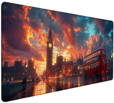 Stadt Mauspad 900x400x3mm, Schreibtischunterlage Gelb Mousepad Gaming mit Wasserdicht rutschfeste Gummibasis, Vernähte Kanten Mouse Pad für Schreibtisch Zubehör Aesthetic, Geschenke für Männer, R-C