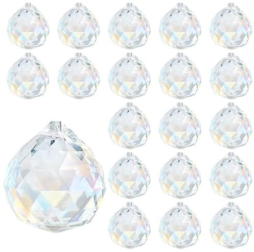 JYNTERPLAY 20Stück 30mm Kristallkugel Sonnenfänger Kristall Prisma Glas Regenbogen Bunte Kristalle zum Aufhängen für Fenster Feng Shui Geschenk Clear