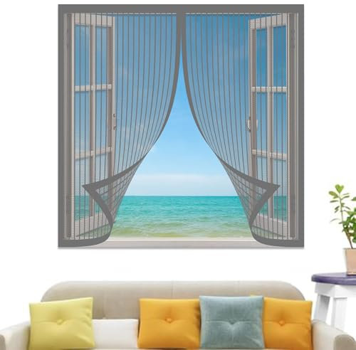 Zanzariera Finestra con Telaio 135 x 130 cm Tenda Zanzariera Porta Facile da Installare Senza Fori per Porte Finestre Scorrevole, Grigio
