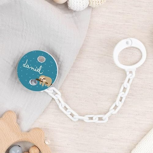 Wanapix | Personalisierter Schnullerhalter | Schnullerkette für Neugeborene | Schnullerband für Babys | Ungiftige Tinten | Faultier