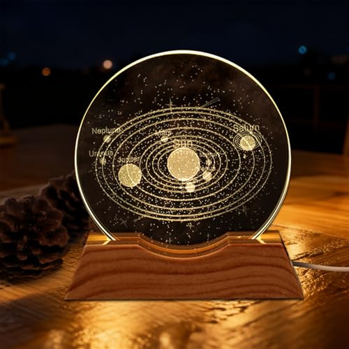 SPERMUOY Kristallkugel sonnensystem lampe,2 Stück Sonnensystem Kristallkugel mit LED,Astronaut und Mond kristallkugel LED Ball Lampe Solar System Nachttischlampe für Kinder Freunde