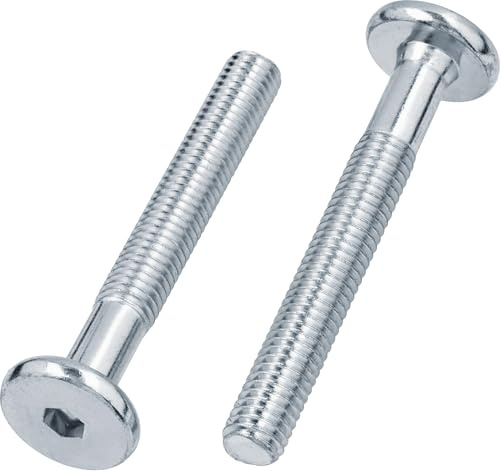 N04-05AB Lot de 10 vis à tête plate hexagonale M6 (6 mm x 120 mm/60 mm) en acier zingué 4.8 avec filetage métrique partiellement fileté pour meubles, berceaux, lits et berceaux
