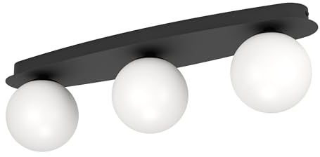 Eglo LED wall lamp Castrivido, 3-Flame Bathroom Mounted Light | metal black with white glass globe, includes warm G9 bulb, IP44 rated