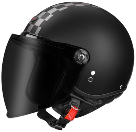 Motorradhelm Jet-Helm Rollerhelm Retro Helm Motorrad Mit Visier Herausnehmbares Futter Chopper Helm Mit ECEDOT Zulassung Motorradhelm Halbschale Für Erwachsener Herren Damen D,XXL=63~64cm
