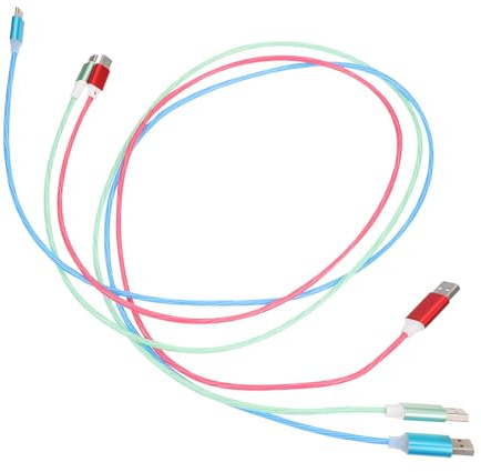 USB-c Ladekabel Typ-c 2.1a Grün, 3 Stück Packung mit LED Licht | Tpe Mantel, Sichtbar bei Dunkelheit, Faltfunktion, für Powerbanks, Computer und Schreibtische