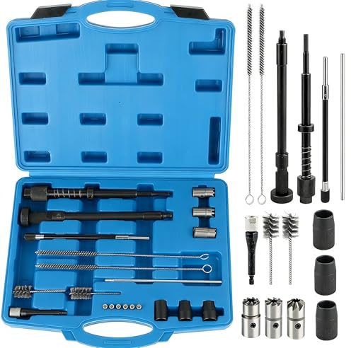 CISSIYOG Kit de fraisage de sièges d'injecteurs (21 pièces), Jeu de Fraises | pour injecteurs, kit d'outils pour le nettoyage et la réparation d'injecteurs diesel, outil pour injecteurs de 19 mm