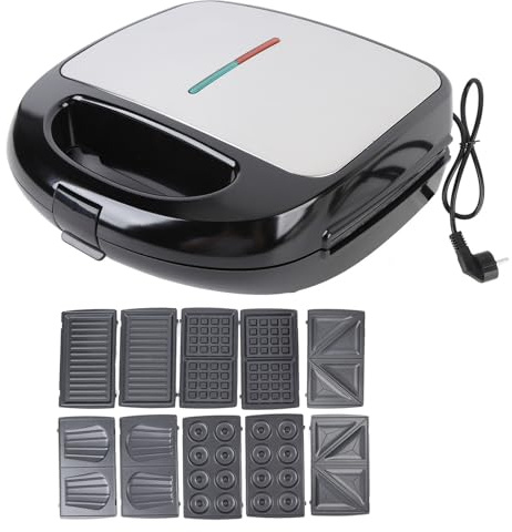 TOPINCN Macchina per 6 in 1, Piastre Rimovibili Macchina per la Colazione Multifunzionale Antiaderente per Ciambelle, Waffle, Pancake, con Design Facile da Pulire, per la Famiglia dei (Spina europea