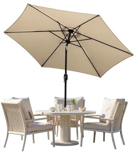 Tubiaz Sombrilla grande de 270 cm, 350 cm, impermeable, sin soporte, con manivela, para balcón, jardín, terraza, Sombrilla inclinación-Taupe, Ø270 cm