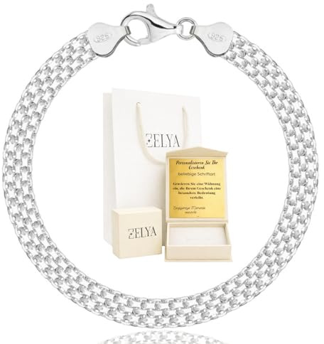 ZELYA Silberarmband 925 massiv Damen- Bismarck Armband Bismark Kette Gliederarmband 3 mm 4,5 mm 6 mm 9 mm Breite, eleganter Silberschmuck 17,5–22 cm, Geschenkbox Gravur