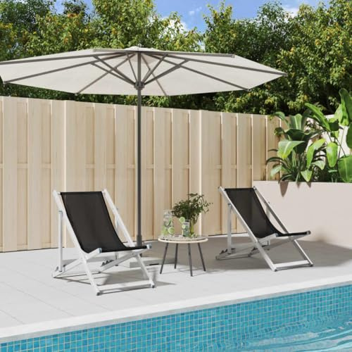Keeushr Klappbare Strandstühle 2 STK. Schwarz Aluminium und Textilene, Verstellbarer Lounge Sessel für Garten Terrasse Pool mit Stabilem Gestell und Atmungsaktiver Sitzfläche