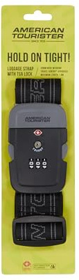 American Tourister - Gepäckgurt mit TSA‑Schloss, Sicheres Kofferband für Reisen, Schwarz/Grau