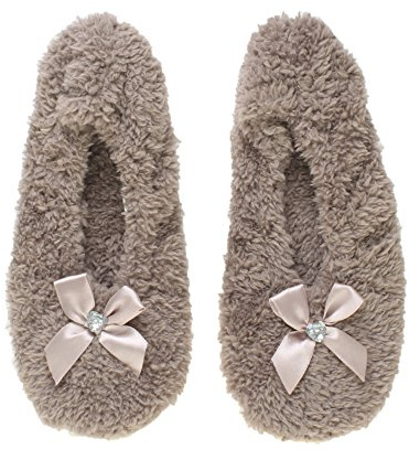 AJVANI Womens ladies elastic slip on fleece winter heart gem bow slippers non slip socks size