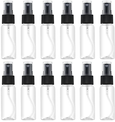 Lisapack 1oz Small Plastic Spray Bottle (12 Pack) Empty Mini Fine Mist Travel Size Atomizer, Tiny Sprayer for Little Perfume, Water, Cologne, Alcohol, Samples (Clear, 30ml)