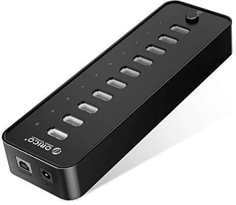 ORICO USB 2.0 Hub 10 Ports mit Netzschaltern und Netzteil 30W (12V2.5A), 480 Mbps Speed Datenhub für Desktop PC Computer Notebook MacBook iMac, Einschließlich Datenkabel Netzadapter Netzkabel
