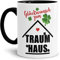 Tasse mit Spruch Glückwunsch zum Traumhaus - Innen & Henkel Schwarz/Zuhause/Eigenheim/Geschenk-Idee