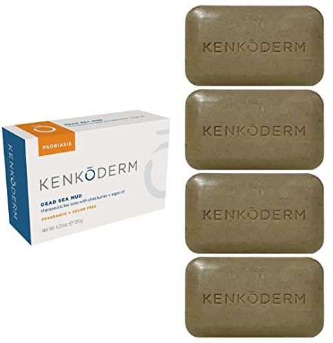 Kenkoderm Psoriasis - Jabón de barro del Mar Muerto con aceite de argán y manteca de karité, 4 unidades