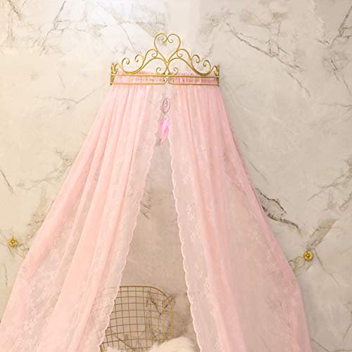 GE&YOBBY Baldacchino Letto in Pizzo,Corona Principessa Tenda Letto Zanzariera di Corte con Decorativo Drapery Metal Crown per Camera da Letto-Rosa