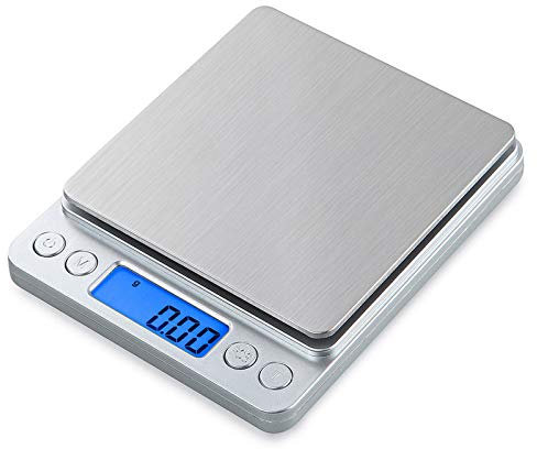 VEADK Báscula de cocina Balanzas electrónicas portátiles para alimentos 3000g / 0.1g Balanzas postales para cocina Balanza digital 500g 0.01 Balanza de precisión, plata, 500 g 0.01 g
