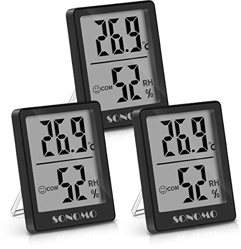 SONOMO Thermo-Hygrometer, 3er Set Hygrometer Innen Thermometer Digital Raumthermometer Luftfeuchtigkeitsmessgerät für Innenraum, Wohnzimmer, Babyraum, Büro (Schwarz)