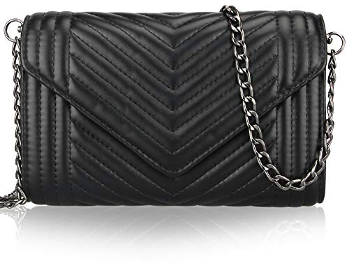 Voikukka Damen Black Small Faux Leather Crossbody Bag Clutch, Schwarz