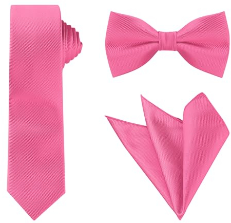 Allegra K Krawatten-Set für Herren Satin Krawatte Fliege Einstecktuch Einfarbig für Hochzeit Business, Fuchsia, Einheitsgröße