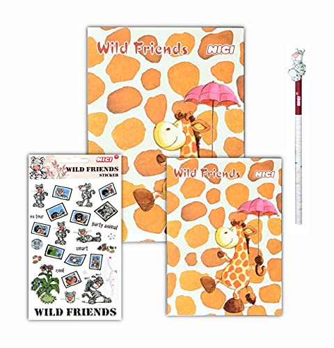 Wild Friends NICI Schreibwaren-Set 4-teilig (2x Notizblöcke, Stift, Sticker) (Giraffe)
