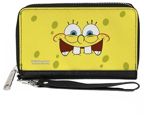 Buckle-Down Damen-Geldbörse aus PU-Kunststoff, mit Reißverschluss, rechteckig, 19.1x11.4 cm, SpongeBob Schwammkopf, 7.5x4.5, Buckle-Down Portemonnaie mit Reißverschluss, Spongebob Schwammkopf