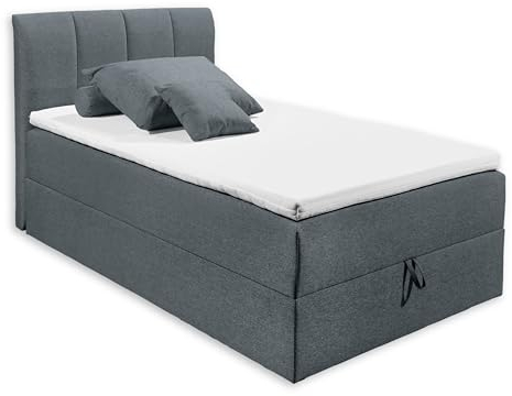 GRANADA 2 Polsterbett 120x200 mit Bettkasten, Anthrazit - Modernes Einzelbett mit dekorativer Steppung & Kaltschaum Topper - 120 x 110 x 210 cm (B/H/T)