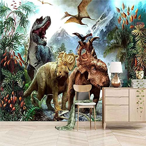 Papier Peint 3D Dinosaure animal de la forêt Auto-Adhésif Amovible étanche toile murale Enfant Chambre Stickers XXL Poster Moderne Photo murale l'art mural pour famille Salon Bureau Décoration(150x105