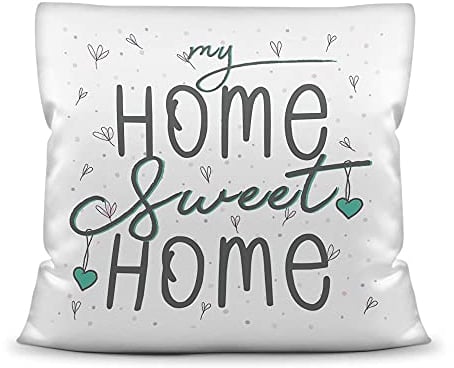 PR Print Royal Kissen mit Spruch - My Home Sweet Home - Statement Deko-Kissen, Geschenk für Familie und Freunde - Kissen Polyester Weiß, 40x40 cm, inkl. Füllung