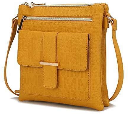 MKF Crossbody Bag für Damen - PU Leder Pocketbook Handtasche Dreifach Fach Messenger Purse - Schultergurt, Janni Senf, Medium