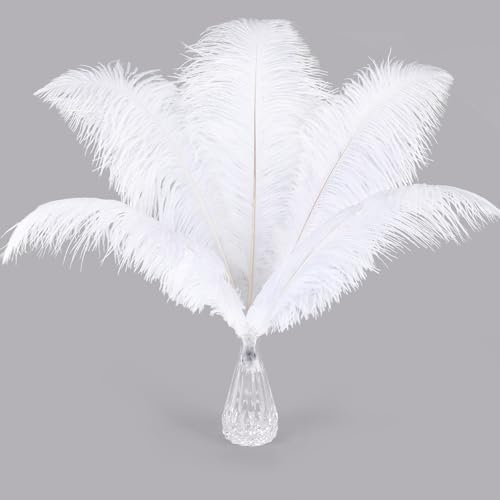 10 Pcs Ostrich Feathers, 10-12inch (25-30cm) Feathers for Crafts, Natural Ostrich White Plume for DIY Crafts Table Vase Home Wedding Holiday Decoration