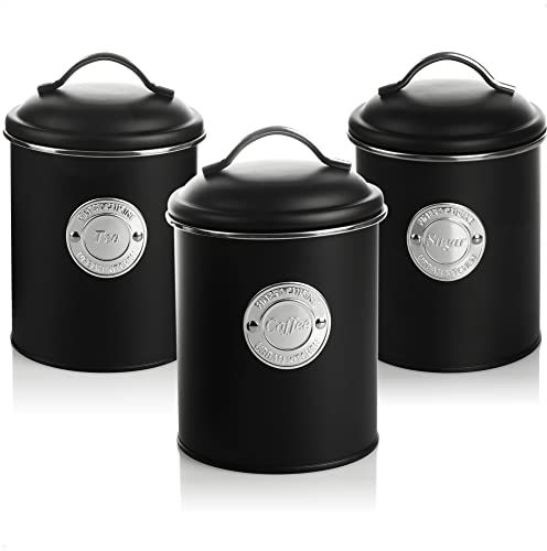com-four® 3x Kaffeedose - Dekorative Vorratsdosen in 3 Designs - Aufbewahrungsbehälter mit Deckel für Kaffee, Tee, Kakao (03 Stück - schwarz)