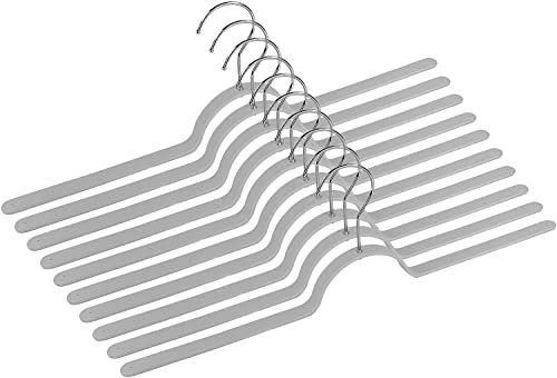 Biegsame Kleiderbügel - 10 Stück - Rutschfester Oberfläche - 360° drehbarer Haken aus Edelstahl - hellgrau - 47 x 2 cm - Ideal für Hemde, Blusen oder für empfindliche Kleidung