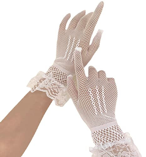 AWOCAN Damen Spitze Elegant Kurze Handschuhe für Hochzeit, Teeparty, Abschlussball und Abend - Courtesy Summer Gloves, Stil 2, Weiß, One size