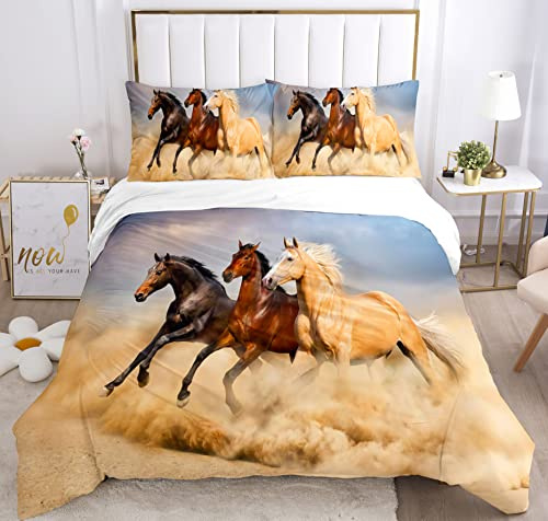 IUNTWEIE Pferde bettwäsche 220x240,3D Pferdemuster Bettwäsche-Sets mit Reißverschluss, Super Weiche Angenehme Mikrofaser Bettwäsche, mit 2 Kissenbezug 50 x 75(Pferde-1, 220x240cm)
