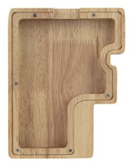 Großer Holzbuchstabe Sparschwein Personalisiertes Alphabet Buchstabe Münzbank dekoratives Schild, Spardose für DIY für Kinder und Erwachsene (F, helle Farbe)