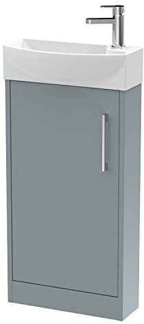 Hudson Reed JNU2321L Juno Modern Cloakroom Floor Standing 1-Door Unit with 1 Tap Hole Left Hand Basin, Coastal Grey