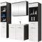 Mirjan24 Badmöbel Set Madrit II mit Waschbecken und Siphon, Komplettprogramme für Spiegelschrank, Waschtisch, Hochschrank (Matera/Weiß Hochglanz, mit weißer LED Beleuchtung)