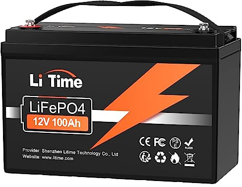 LiTime Batteria Litio 12V 100Ah, Batteria Lifepo4 12V con BMS 100A Fino a 15000 Cicli e 10 Anni Di Durata, Batterie Lifepo4 100Ah Per Caravan Alimentazione Di Riserva Barche Trolling Motors