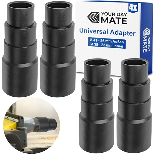 Universal Staubsauger Adapter, 4 Stück, Schwarz, kompatibel mit Bosch, Makita, Kärcher, uvm., 4-stufig mit Ø 41-26 mm Außen, Ø 35-22 mm Innen, Reduzierstück Schlauchadapter, Staubsaugeradapter
